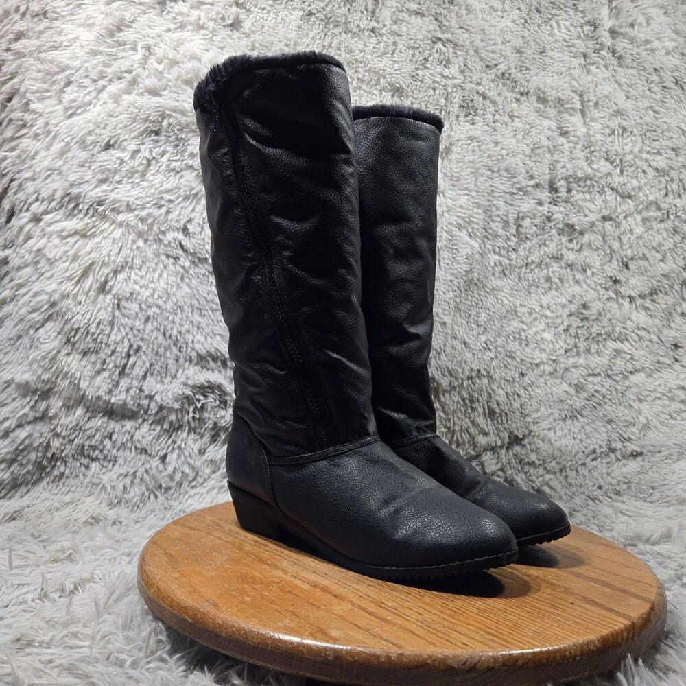 R.O.C Vintage Lined Boots Naturalizer Womens Sz 8M Made In Taiwan Black Leather